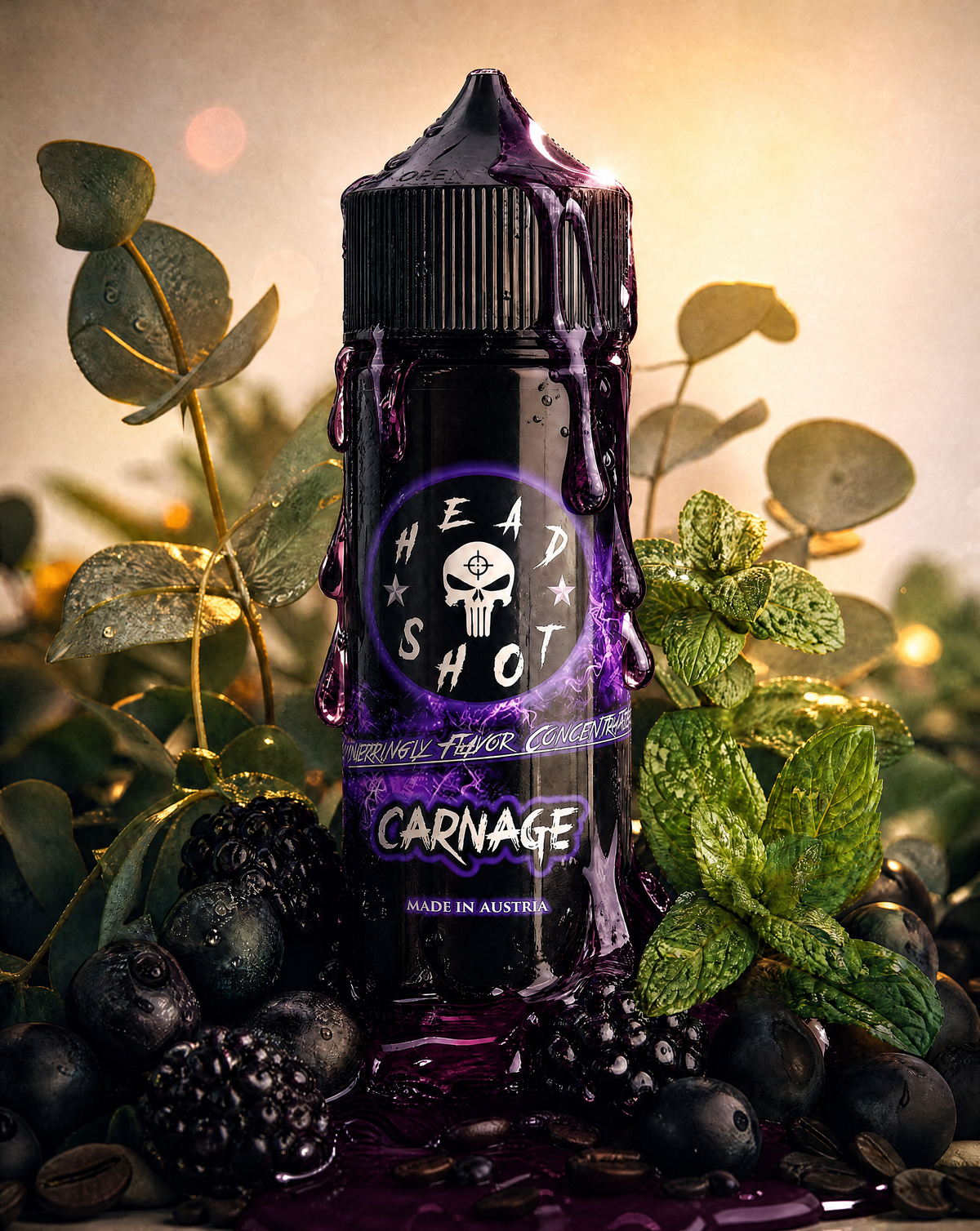 CARNAGE Dunkle-Beeren Eukalyptus Minze Aroma von HEADSHOT, Anwendung und Stimmungsbild